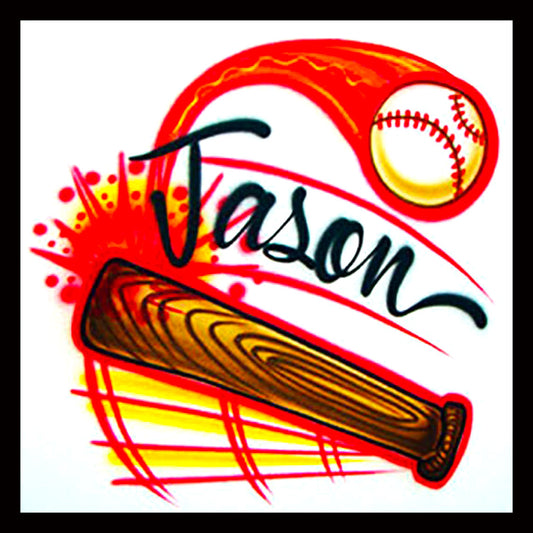 Airbrush T-Shirt - Baseball or Softball - Bat - Your Name/Word