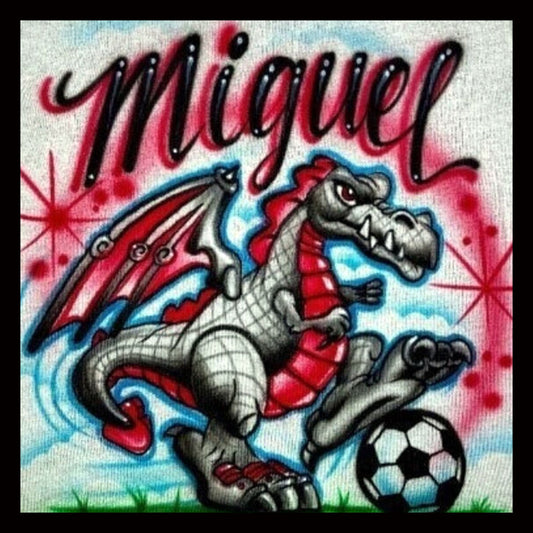 Airbrush T-shirt - Dragon - Soccer - Your Name - Your Team - Custom