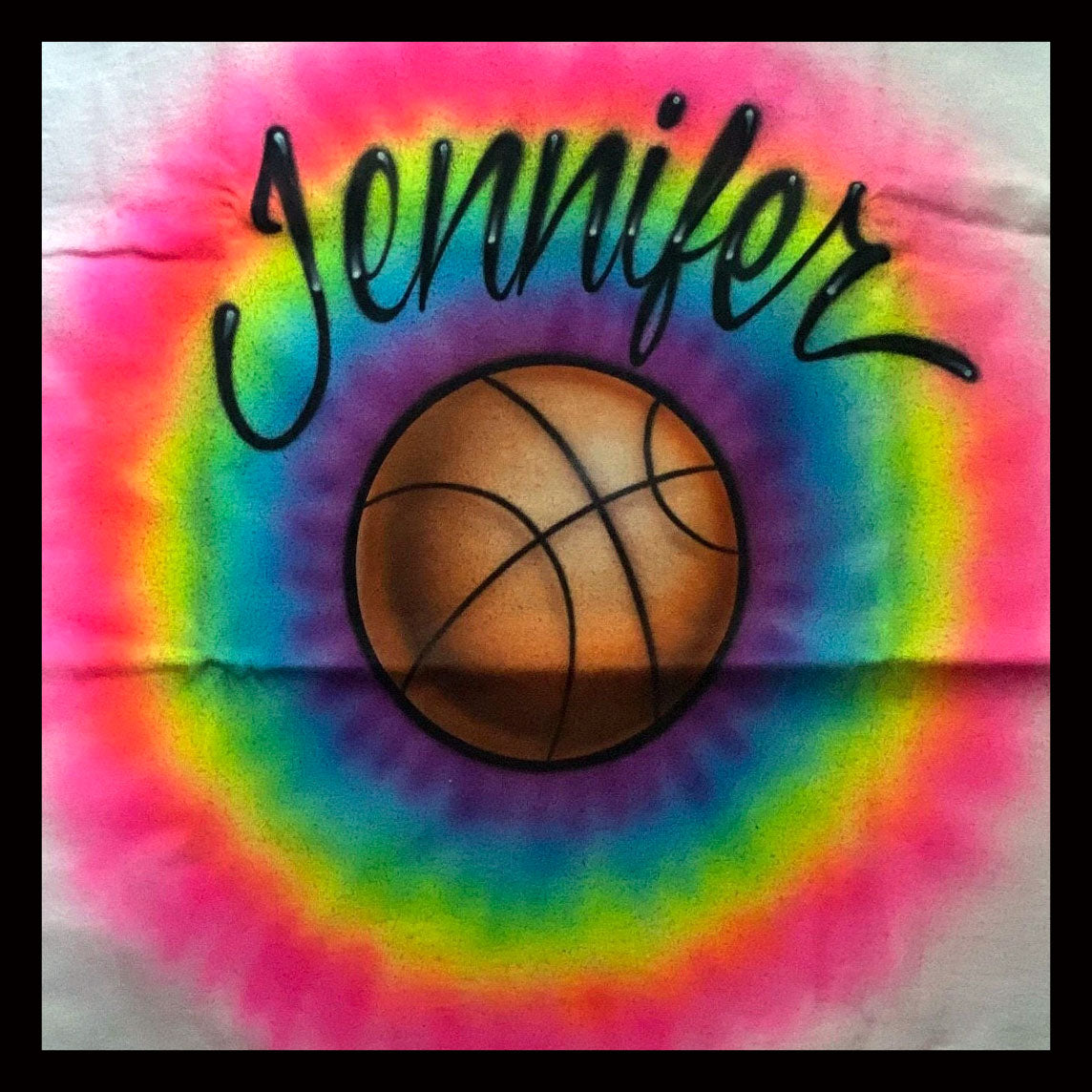Airbrush T-shirt - Basketball - Your Name - Rainbow - Tie-dye look