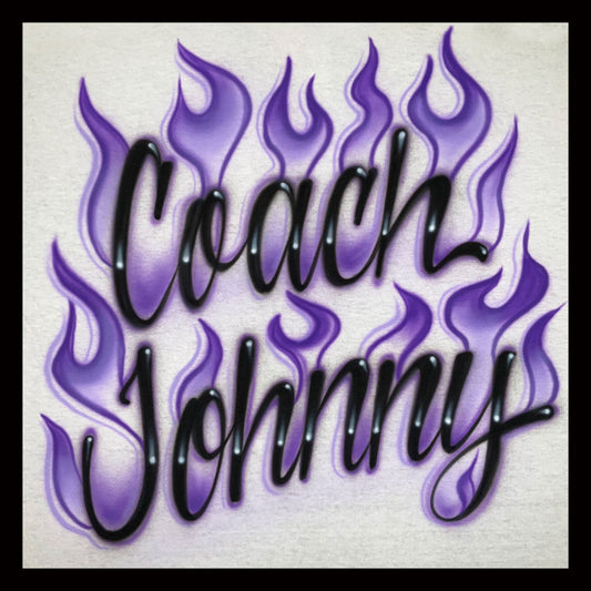 Flames airbrushed tee - You choose colors - Up to three words