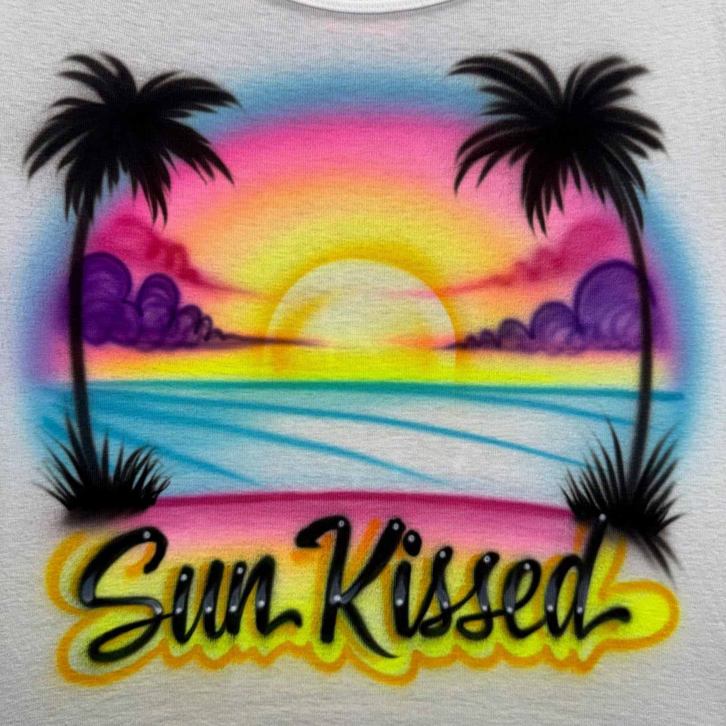 Sun Kissed Airbrushed Beach Sunset & Palm Trees T-Shirt