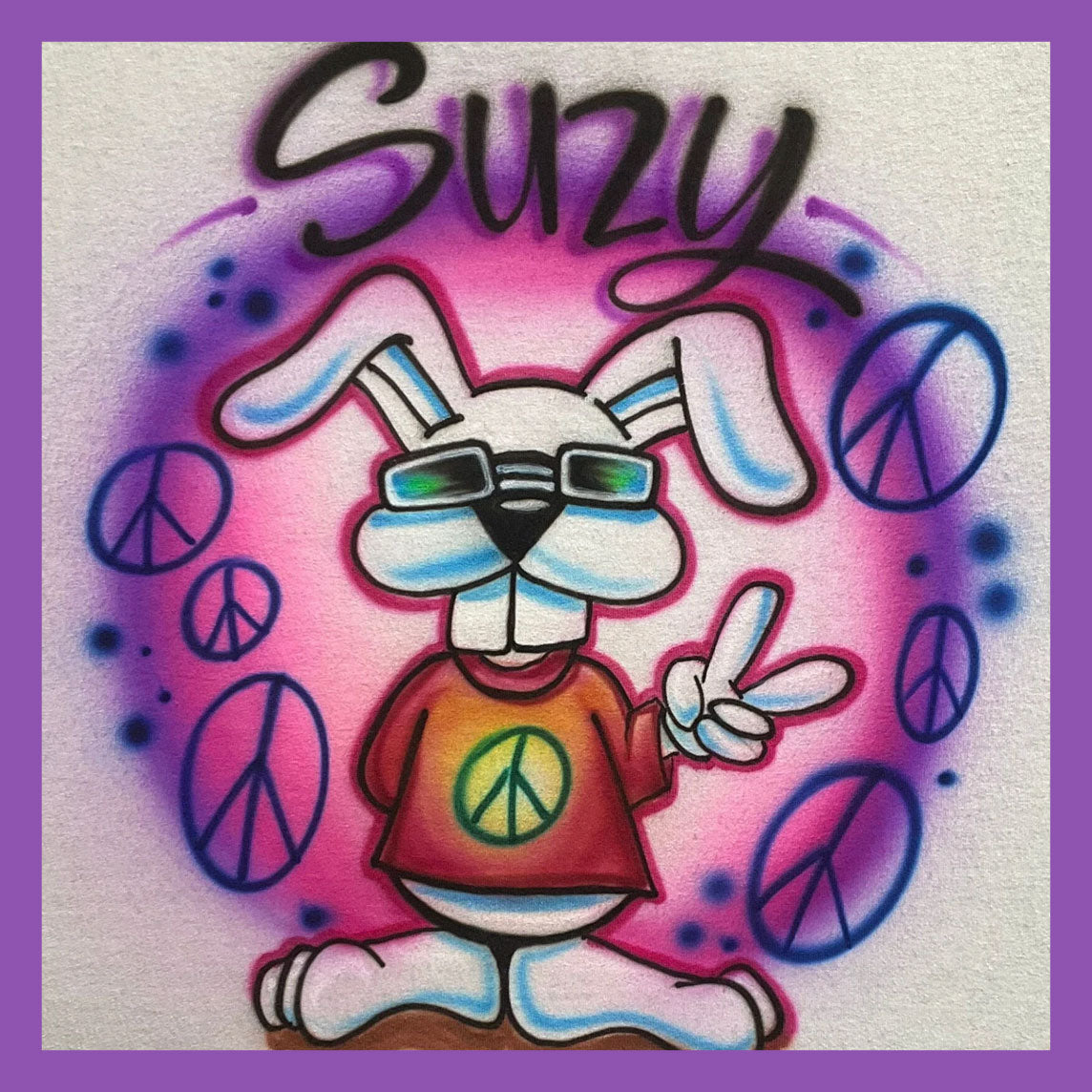 Airbrushed T-shirt * Peace Bunny * Your/Word
