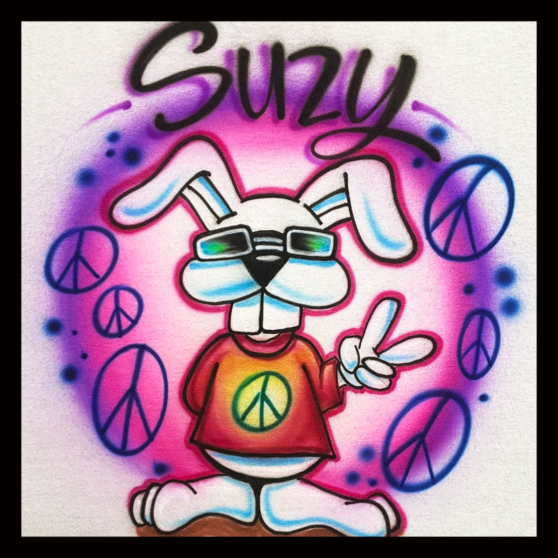 Airbrushed T-shirt * Peace Bunny * Your/Word