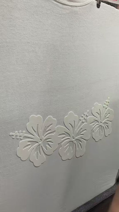 Midnight Sun Airbrushed Tee — Beach Sunset & Hibiscus Flowers