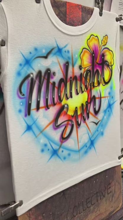 Midnight Sun Airbrushed Heart & Hibiscus Shirt