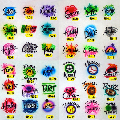 Script Name  * Airbrushed T-Shirt * Your Name * You Choose Color
