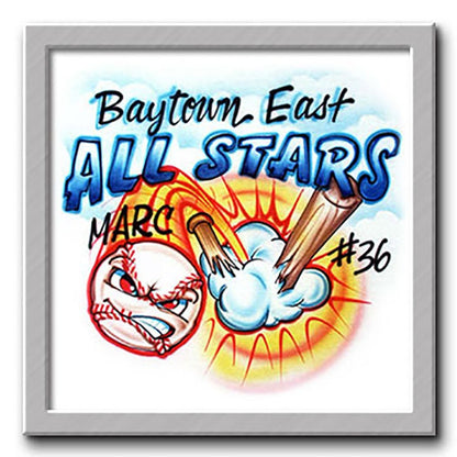 Airbrush T-shirt  -  Baseball & Bat - Softball - Your Team/Name