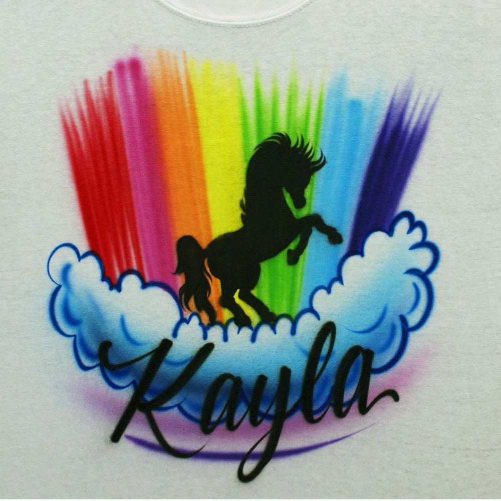 Airbrush T-Shirt - Unicorn - Rainbow - Your Word - Personalize
