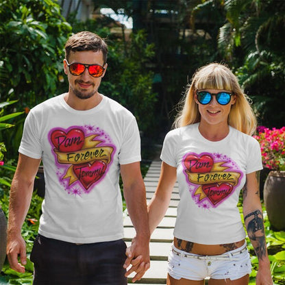 Airbrush T-shirt * Hearts with Ribbon * Couples Design