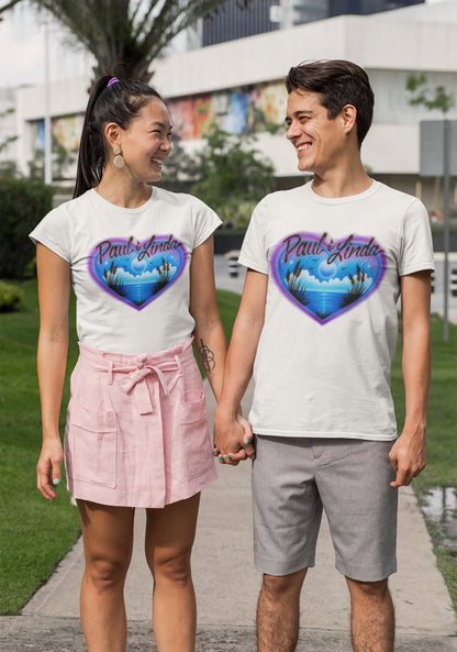 Airbrush T-shirt * Heart * Couples Beach Design