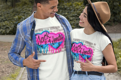 Airbrush T-shirt - Couples - Brick Beach Design - 2 Names