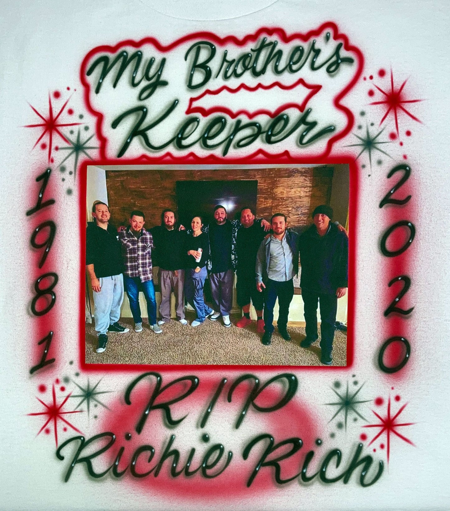 Airbrush & Photo transfer T-shirt  - My Brother's Keeper - RIP - Personalized - Customized - Grief - Mourning