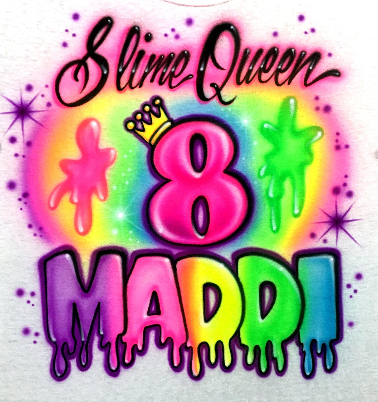 Airbrush T-shirt - Happy Birthday - Slime - Neon - You Choose Name