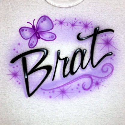 Airbrush T-Shirt  * Brat * Butterfly * You Choose Color * You Choose Name