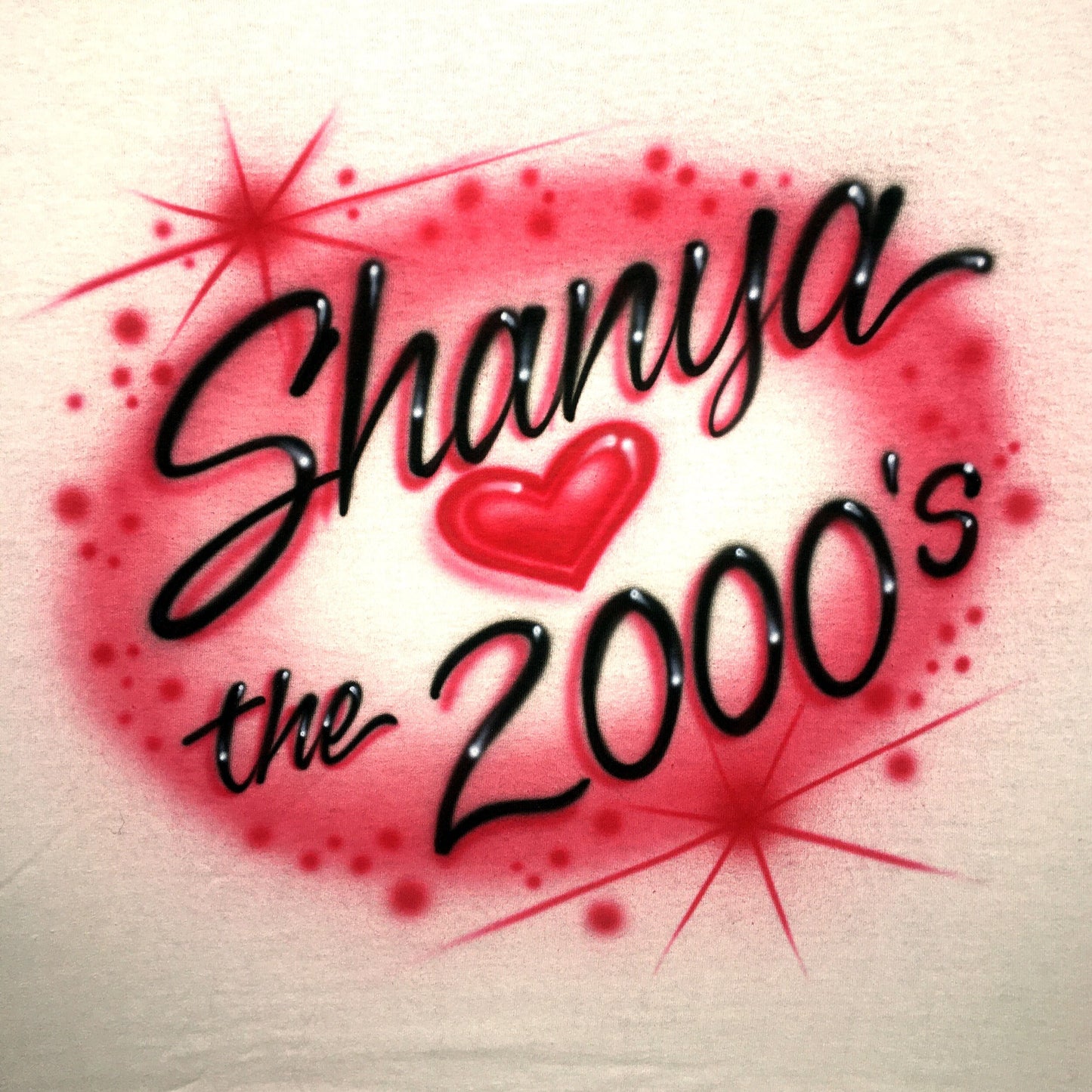 Airbrush T-shirt  with "I Love the 2000s your name and a heart