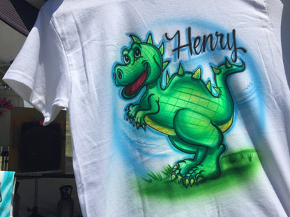 Airbrushed T-shirt * Cute Dinosaur * Your Name/Word * Dino