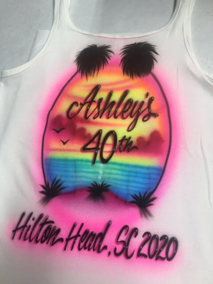 Airbrush T-Shirt * Birthday * Beach * Celebrate * 40th * Gift * Party