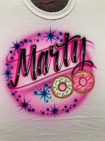 Airbrushed T-shirt * Name with Donuts * You Choose Color * You Choose Name