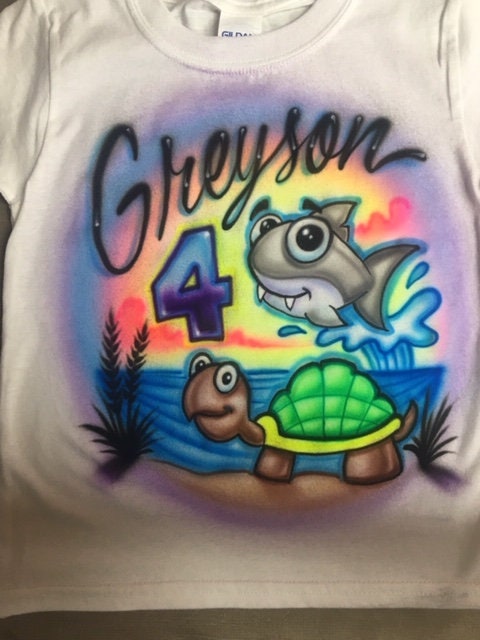 Airbrushed T-shirt * Turtle * Shark * Birthday * Your Name/Word