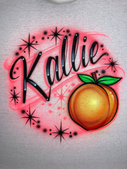 Airbrushed T-shirt * Name with Peach * You Choose Color * Fruit