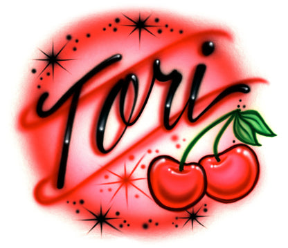 Airbrushed T-shirt * Name with Cherries * Fruit * Cherry