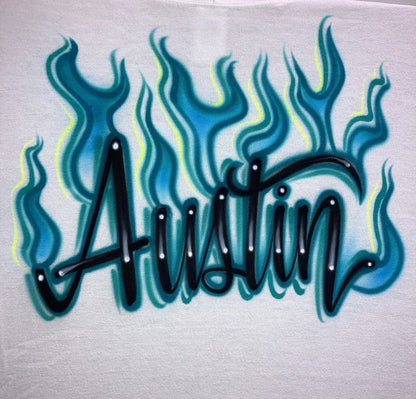 Airbrush T-Shirt * Flames * Name * Fire * You Choose Color * Personalized