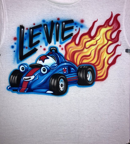 Airbrush T-shirt  *  Happy Birthday  *  Race Car * Flames * Personalize * Customize