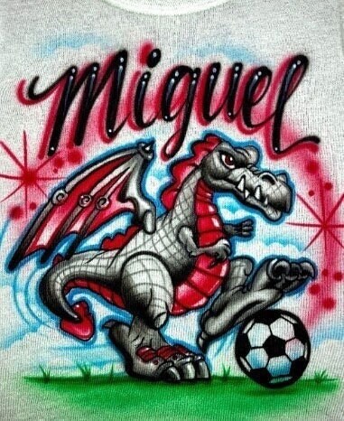 Airbrush T-shirt - Dragon - Soccer - Your Name - Your Team - Custom
