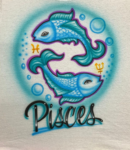 Airbrush T-Shirt - Birthday - Pisces in Crises - You Choose Name - You Choose Colors