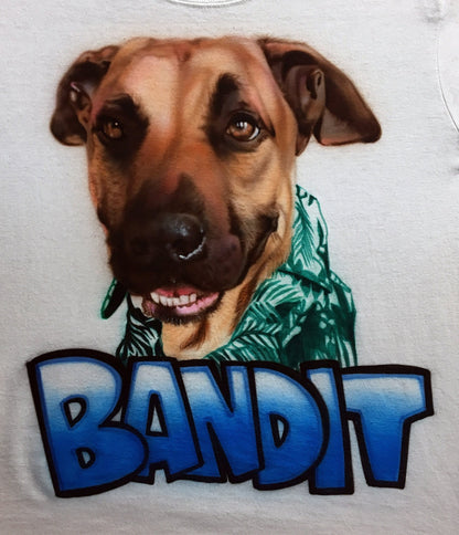 Airbrush T-shirt - Pet Portrait - Dog - Cat - Other Pet - You Choose Color of Name