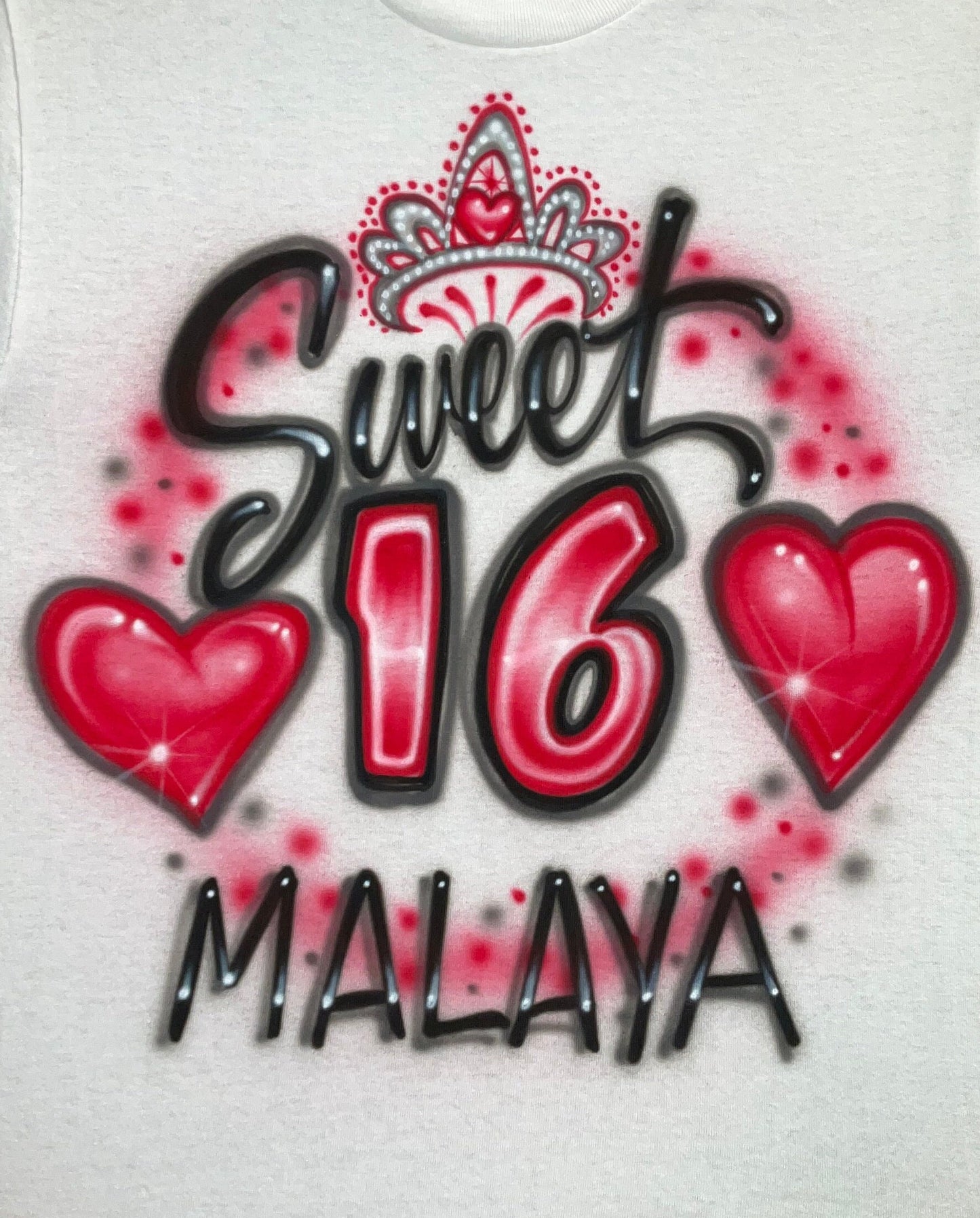 Airbrushed T-shirt - Sweet 16 - Birthday - Princess - Tiara