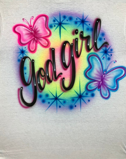 Airbrush "God Girl" Butterflies T-shirt - Your Word - Faith - Christianity - Custom