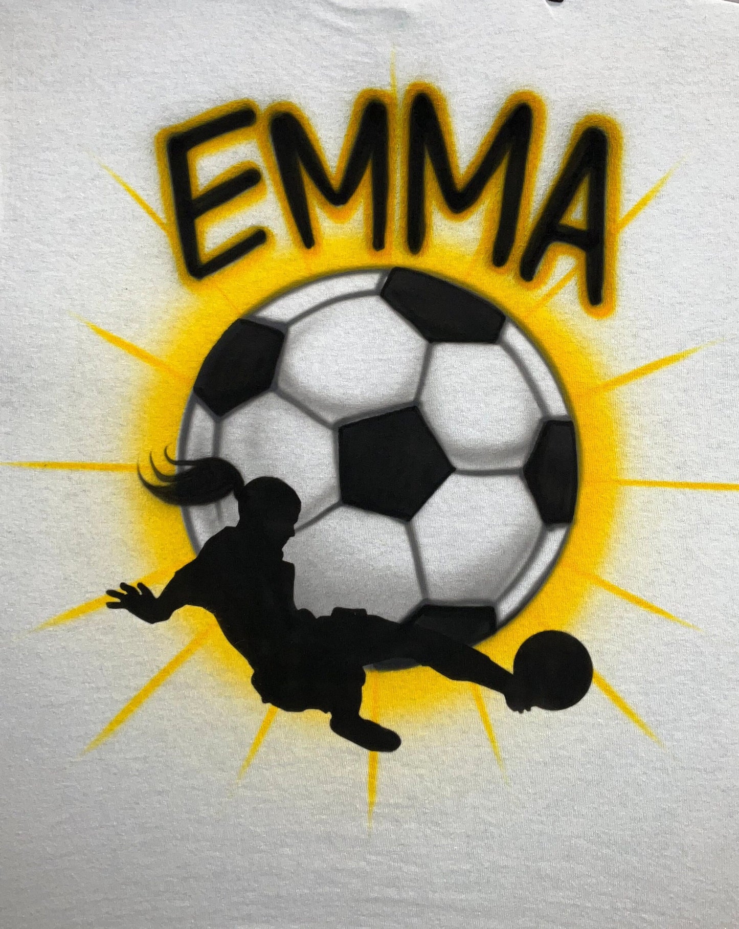 Airbrush T-shirt - Soccer Ball - Your Name - Airbrushed T-Shirt - Personalized - Female - You Choose Name