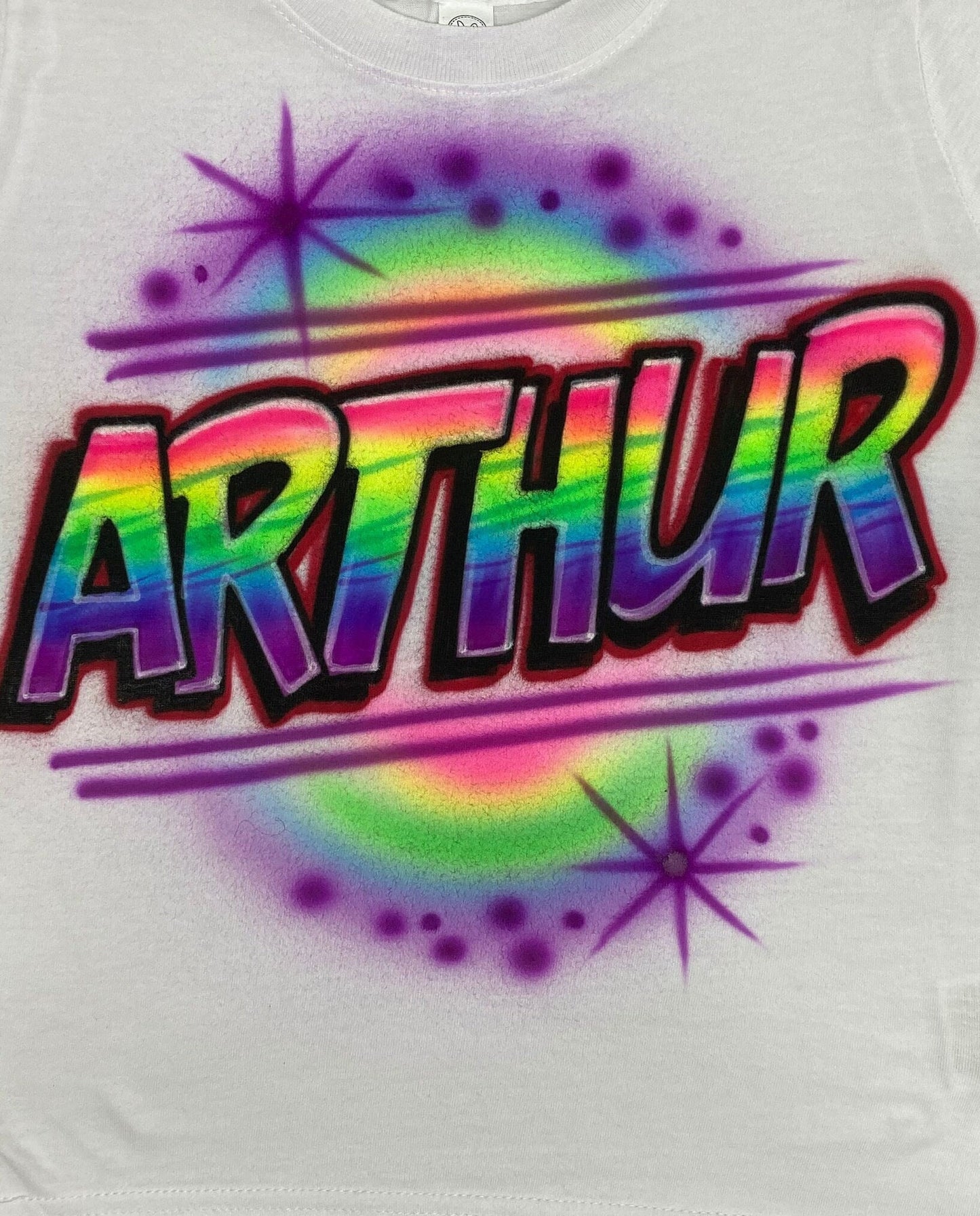 Airbrush T-shirt - Rainbow Block Letters - Personalized - Name