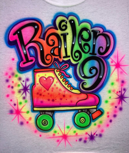 Airbrush T-shirt  -  Roller Skate - Your Age - Rainbow - Neon - Colorful