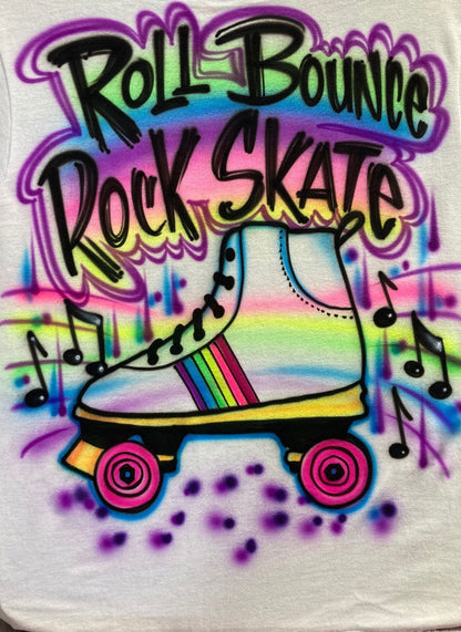 Airbrush T-shirt  -  Roller Skate - Your name - Music - Rainbow - Neon
