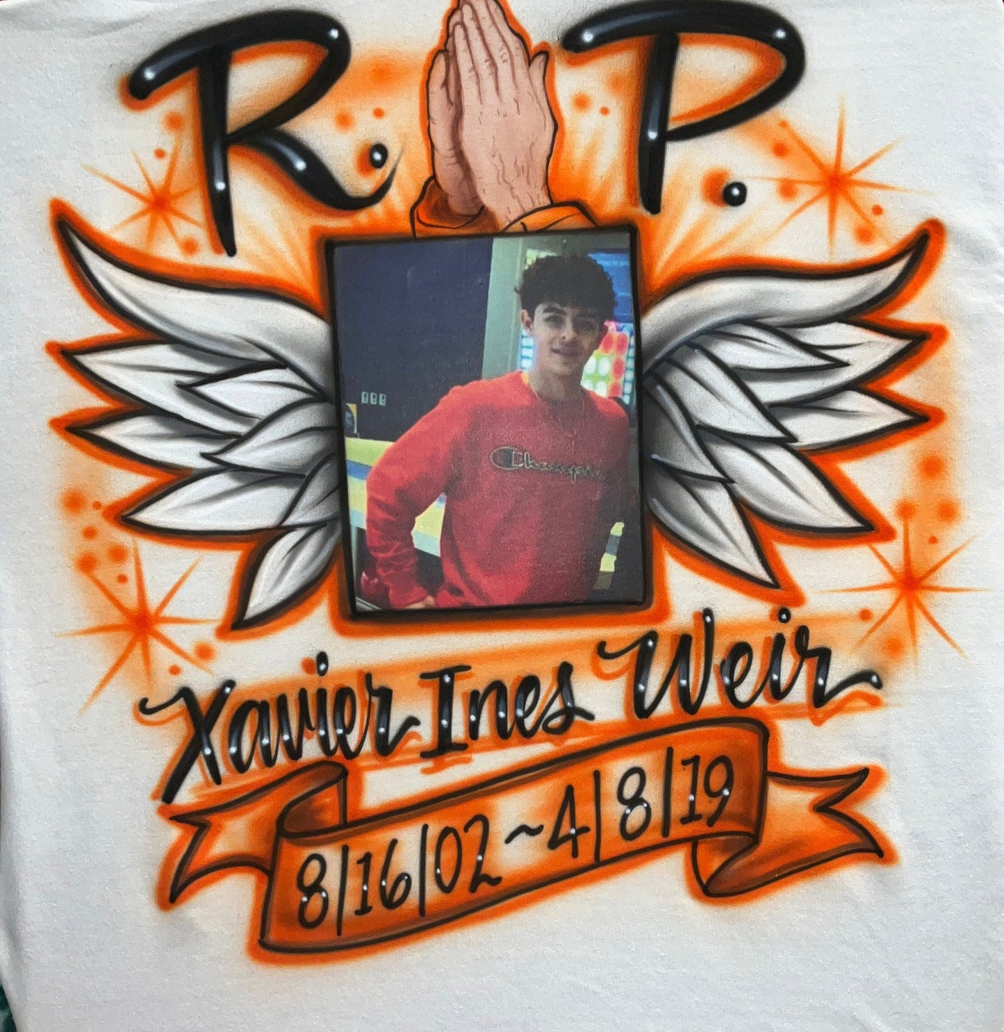 Airbrush & Photo transfer T-shirt - RIP - Grief - Mourning - Personalize - Custom