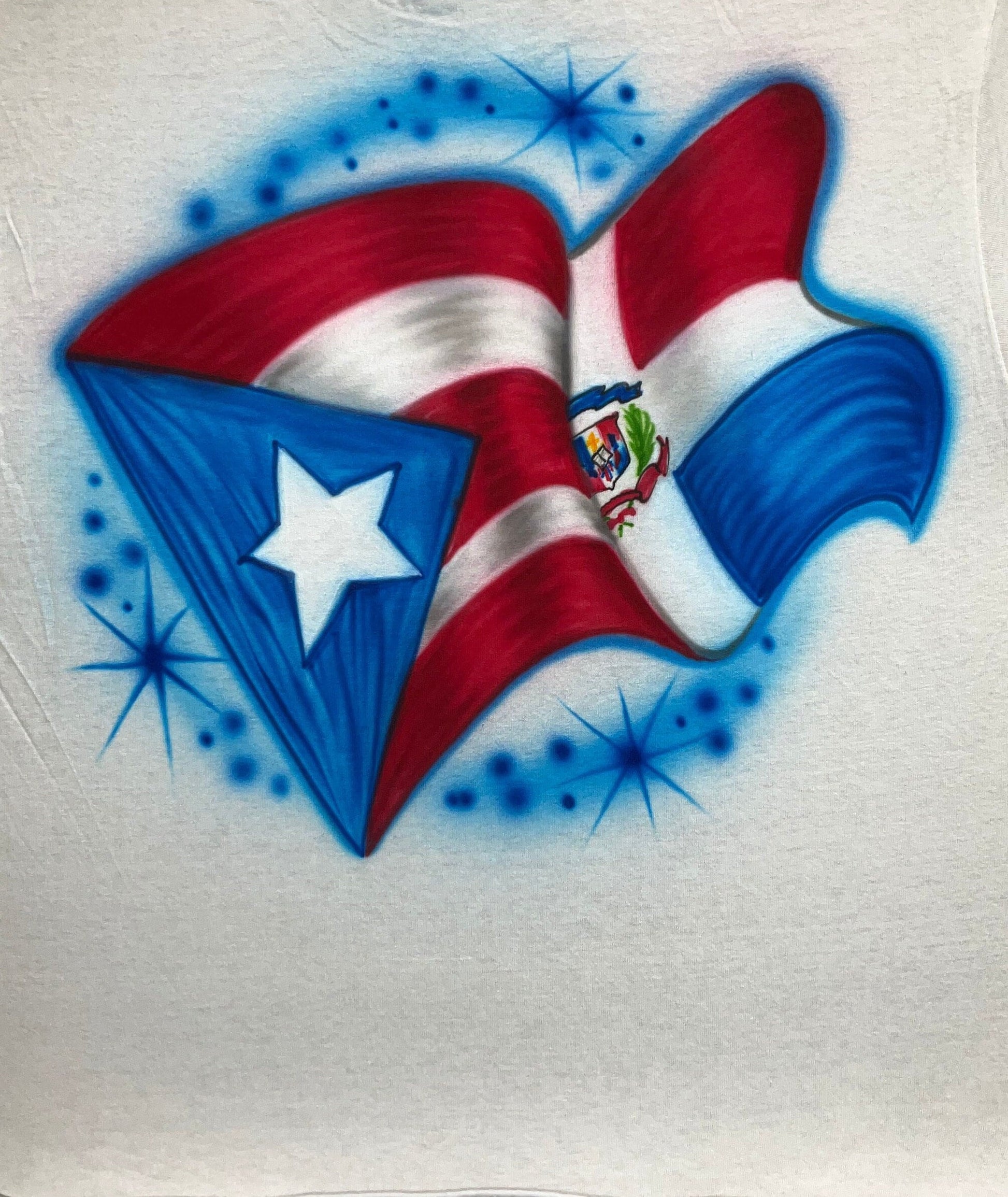 Airbrush T-shirt Flag Puerto Rican Dominican Republic