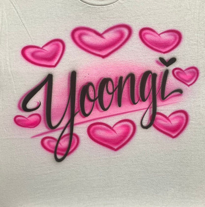 Airbrushed T-Shirt * Hearts *  Name/Word * You Choose Color