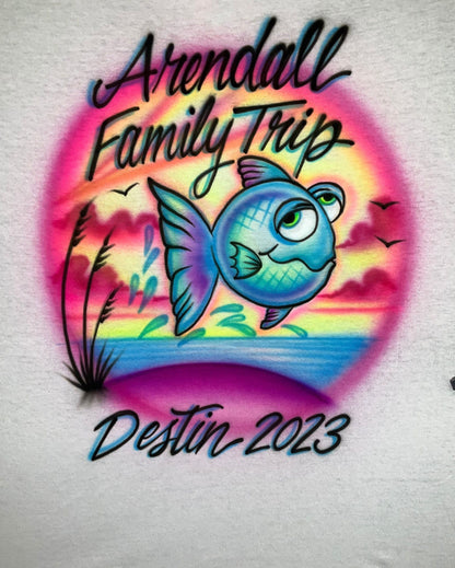 Airbrushed T-Shirt - Beach - Fish * Family Trip