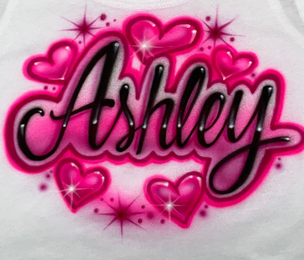 Airbrushed T-shirt * Hearts * Your Name * Love