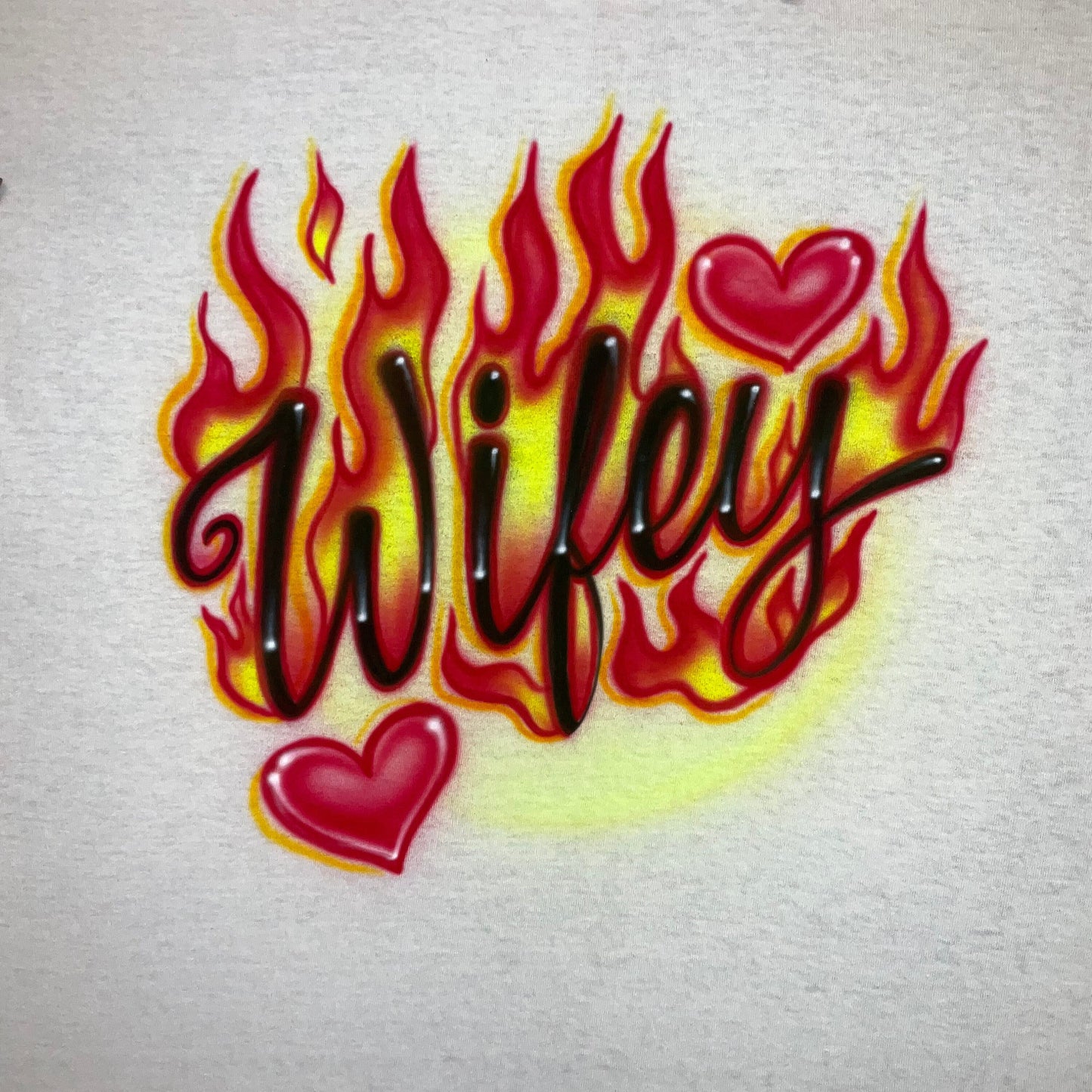 Airbrushed T-shirt * Name/Word with flames & hearts