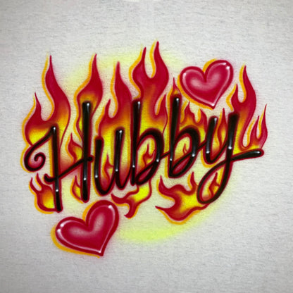 Airbrushed T-shirt * Name/Word with flames & hearts
